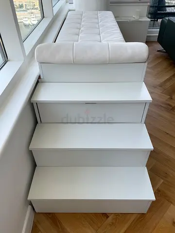 Customised white leather day bed with storages