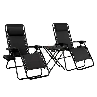 Set of 2 Zero Gravity Recliner Chairs with Folding Side Table - Beach Chair
