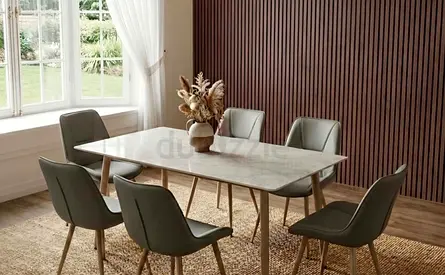 Modern 6-Seater Dining Table with Chairs - Marble Top