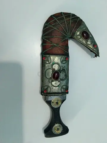Vintage Decorative Dagger with Leather Sheath and Gem Accents