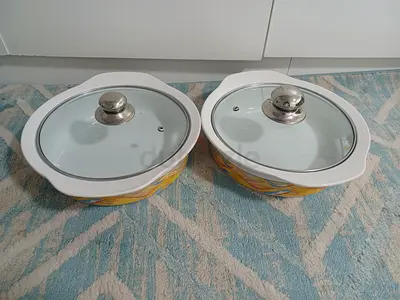 Set of 2 Ceramic Casserole Dishes with Glass Lids