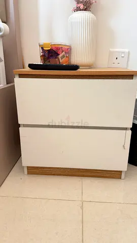 Simple 2-Drawer Nightstand / Bedside Table - White  Wood (2 pcs)