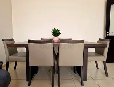 Wooden Dining Table with 6 Upholstered Chairs