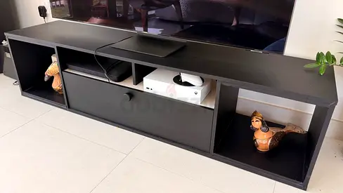Low Black TV Entertainment Unit - Modern Minimalist Console