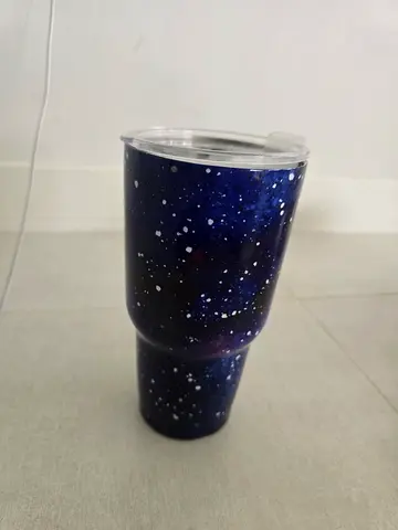 Insulated Travel Tumbler Cup with Lid - Blue Galaxy Pattern