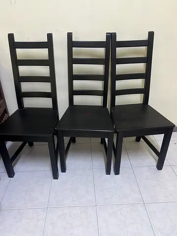 Set of 3 Wood Dining Chairs - Black, Good Condition