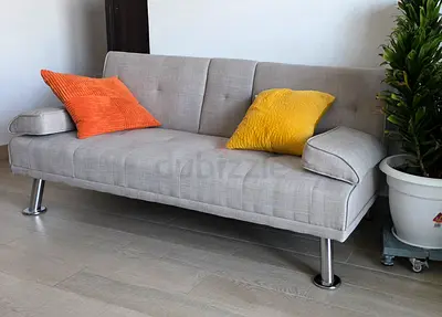 Light Beige 2-Seater Sofa Bed with Metal Legs