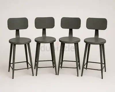 Set of 4 metal Bar Stools with Backrests - Grey finish
