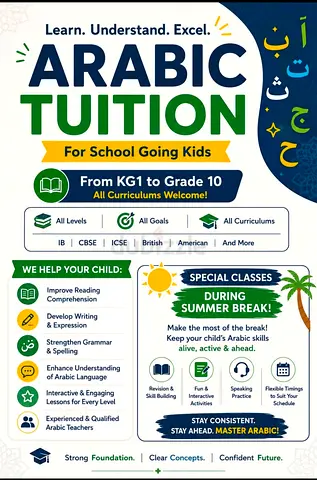 Arabic Tuition for KG1 to Grade 10 – All Curriculums Welcome