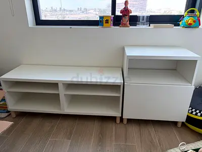 IKEA white Bestå modular unit with storage cabinets