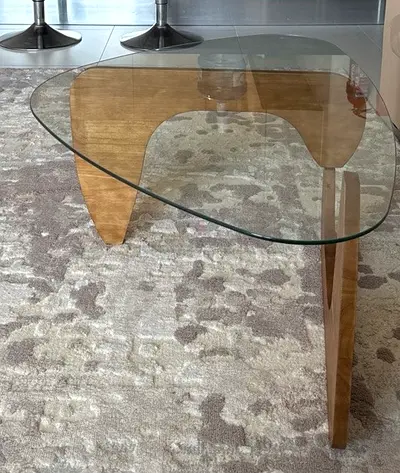 Modern Glass Top Coffee Table with Wood Base