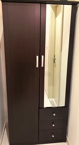 Dark Brown 2-Door Wardrobe with Mirror and 3 Drawers - Good Condition