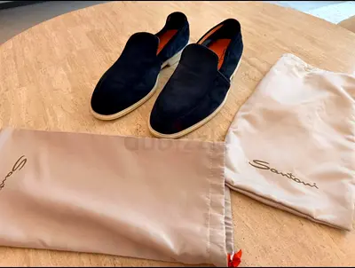 Santoni Navy Suede Slip-On Loafers with Dust Bags - Men’s Size (Please confirm size)