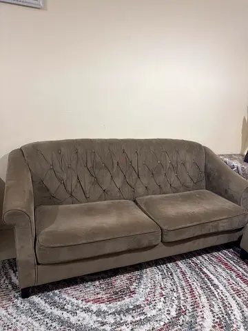 3+2 Seater Velvet Sofa in Good Condition - Neutral Taupe
