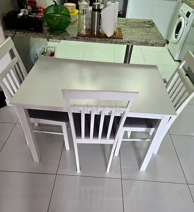 White 3-Seater Dining Table with Chairs - Compact Kitchen Set