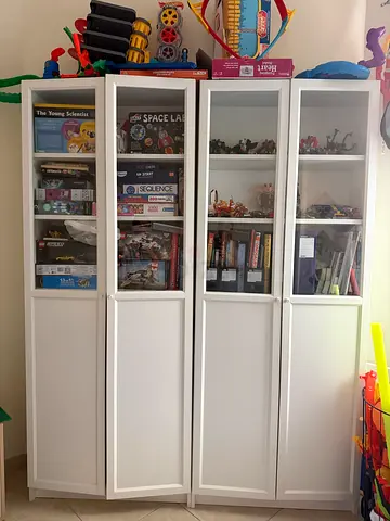 White Glass-Front Display Cabinet / Bookshelf - Good Condition