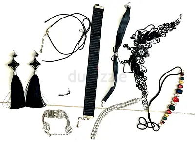 Mixed Womens Necklaces, Chokers and Earrings - Black  Silver Set