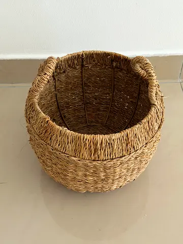 Handwoven Seagrass Storage Basket with Handles