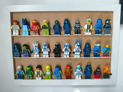 Collection of 30+ LEGO-style Minifigures in Display Frame