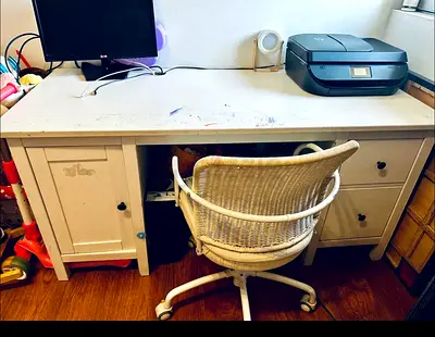 IKEA White Wooden Study Desk with Drawers and Cabinet