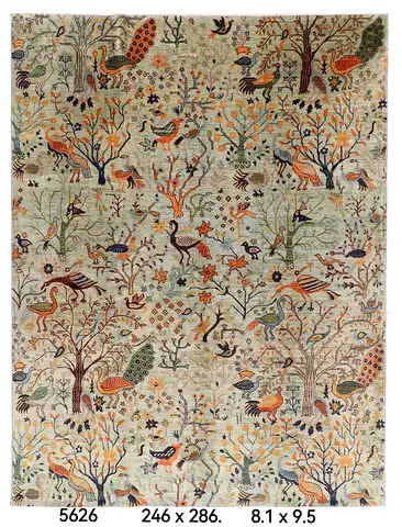 2.5 x 3 | 8x 10ft Birds grey Area  with Bird and Floral Pattern afghan hand knotted wool veg dye rug