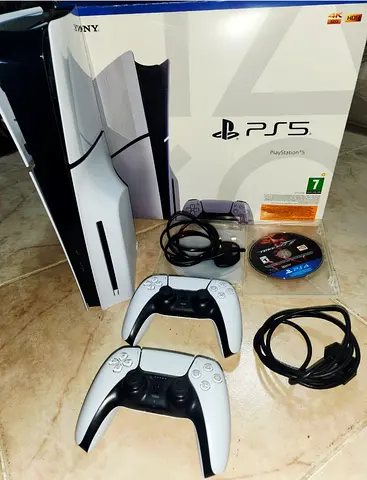 Sony PlayStation 5 Slim Disk 1 TB with 2 Controllers, Tekken 7 and box.