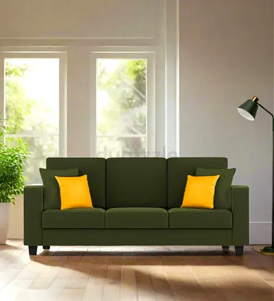 Olive green velvet straight armrests 3 seater sofa