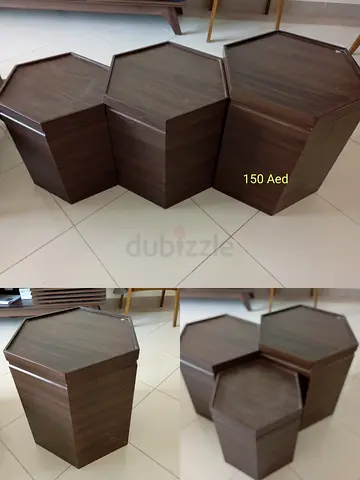 Set of 3 Hexagon Nesting Side Tables - Dark Wood Finish