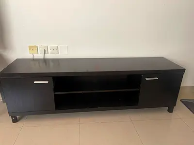 Black TV Stand with Open Shelves and Cabinets