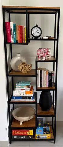 Industrial Style Wood  Metal Display Shelf – Excellent Condition