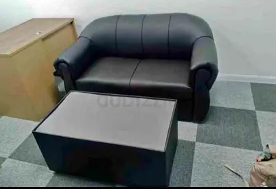 Two Seater Leather Sofa with Center Coffee Table