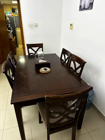 Solid Wood 6-Seater Dining Table with Chairs - in Qusais