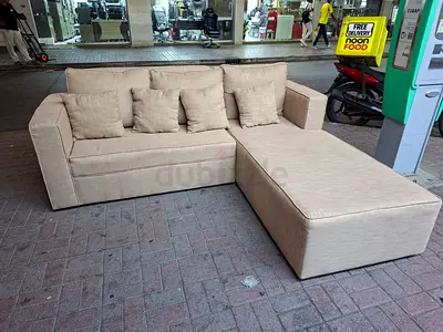 Beige L-shaped Sofa with Chaise - Good Condition