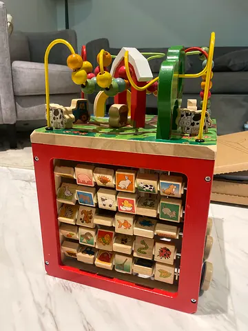 Wooden Activity Cube with Bead Maze and Shape Blocks