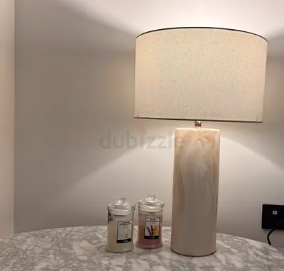 Marble-effect Ceramic Table Lamp with Linen Shade