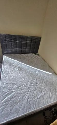 Queen bed frame with mattress — good condition