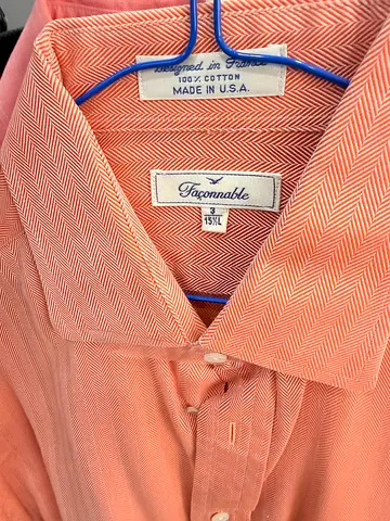 Mens Salmon Pink Herringbone New Faconnable Button-up Shirt (Made in USA)