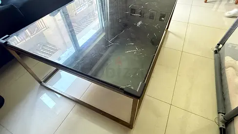 Granite Top Coffee Table with Metal Frame (Black Marble Effect)
