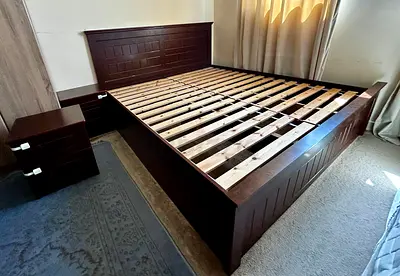 Solid Wood King Bed Frame with 2 Matching Nightstands - Dark Brown