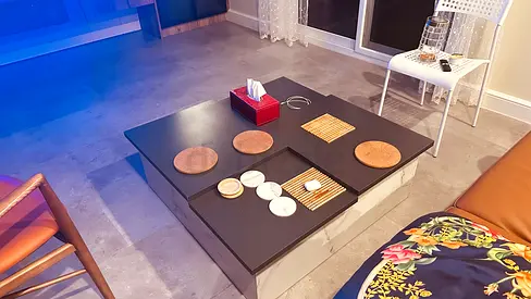 Modern Square Coffee Table with Built-in Trays