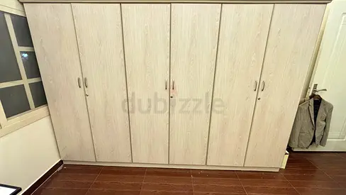 Large 6-Door Wooden Wardrobe in Light Oak — Good Condition