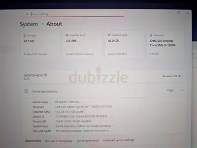 Laptop: Intel Core i7-1260P, 16GB RAM, 512, touch screen, screen slight broken - but working