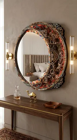Decorative Round Wall Smart Mirror with Ornate Frame