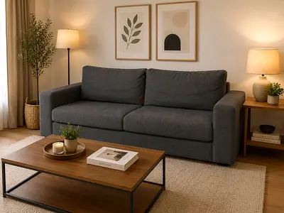 Comfortable 3-Seater Dark Grey Fabric Sofa  bed – Good Condition