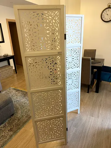 White Decorative Folding Room Divider - 3 Panels