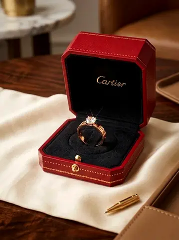 ORIGINAL 18 k Gold Cartier Love Ring with Central Diamond 0,47 ct Solitaire 51