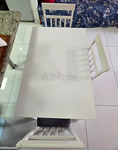 White Wooden Dining Table with 3 Matching Chairs - Compact