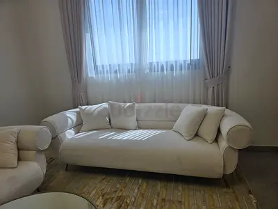 Cream Fabric 3-Seater Sofa with Cushions - Good Condition