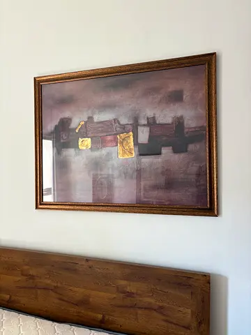 Framed Abstract Wall Painting with Gold Accents