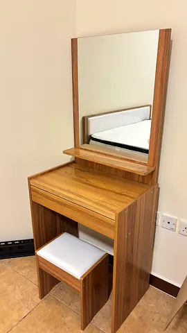 Compact Wooden Dressing Table with Mirror and Stool